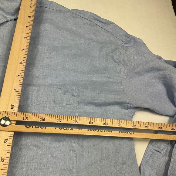 ZARA Womens Linen Button Down Tunic Shirt Blue 3/4 Sleeve Loose Fit Top SMALL - Picture 7 of 10